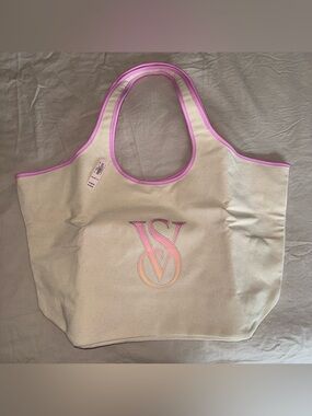 Victoria's Secret Cream Tote with Pink Trim and Gradient VS Logo NWT
